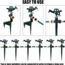 Biswing 2 Pack Impact Sprinkler Head on Metal Step Spike, Heavy Duty Zinc Alloy Lawn Sprinkler, Adjustable Coverage Nozzle on Sturdy Spike Base, 360 Degree Large Area Irrigation, Green