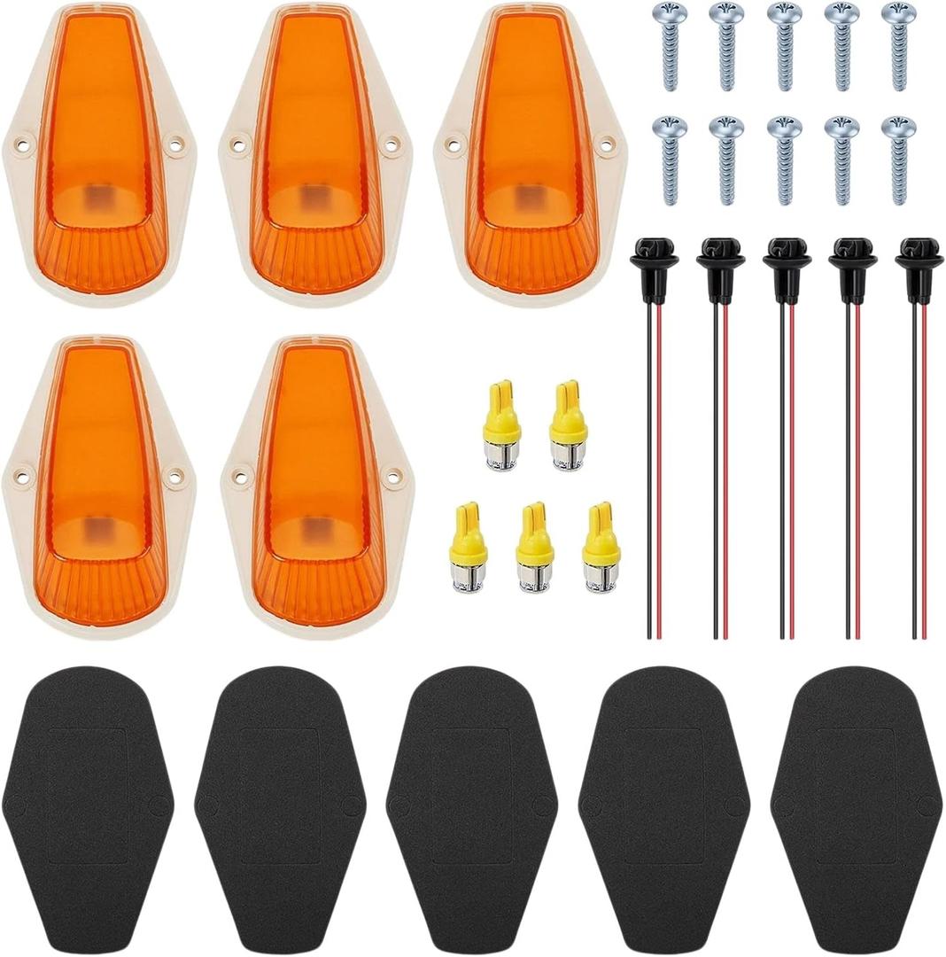 5 Cab Roof Light Marker Amber Covers w/Base Housmpatible with F0IRD F73-97 Duty