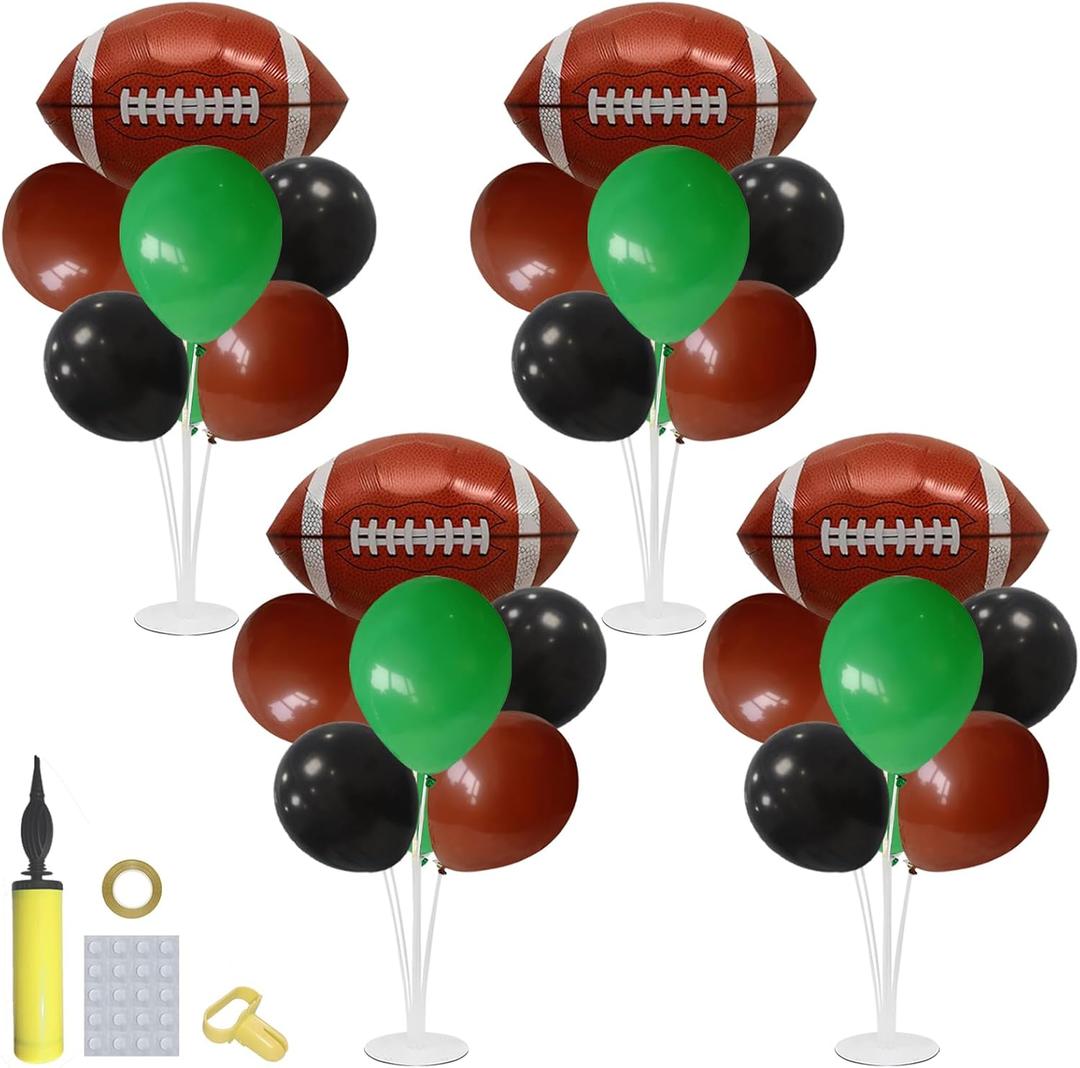 Football Game Day Balloon Stand Set - Green Brown Black Football Theme Party Decorations with 4 Balloon Stand, 35 Balloons, Pump, Ribbon & Accessories for Game Day, Sports Events, Tailgates
