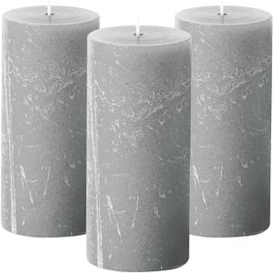 Simply Soson Grey Rustic Texture Pillar Candles 3x6 inch - Set of 3 - Unscented Decorative Grey Candles, No Drip, Ideal for Home Decor, Weddings, Holidays