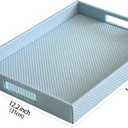 HofferRuffer Rectangle Serving Tray with Hole Handles for Coffee Table, Breakfast, Tea, Food, Butler - Countertop, Kitchen, Vanity Serve Tray, 16.2 x 12.2 x 2 inches, Faux Leather (LightBlue)