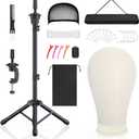 Hemndic Wig Stand with Head, Height Adjustable Wig Stand, Wig Head Stand with Mannequin Head with Extra Wig head Clamp Stand