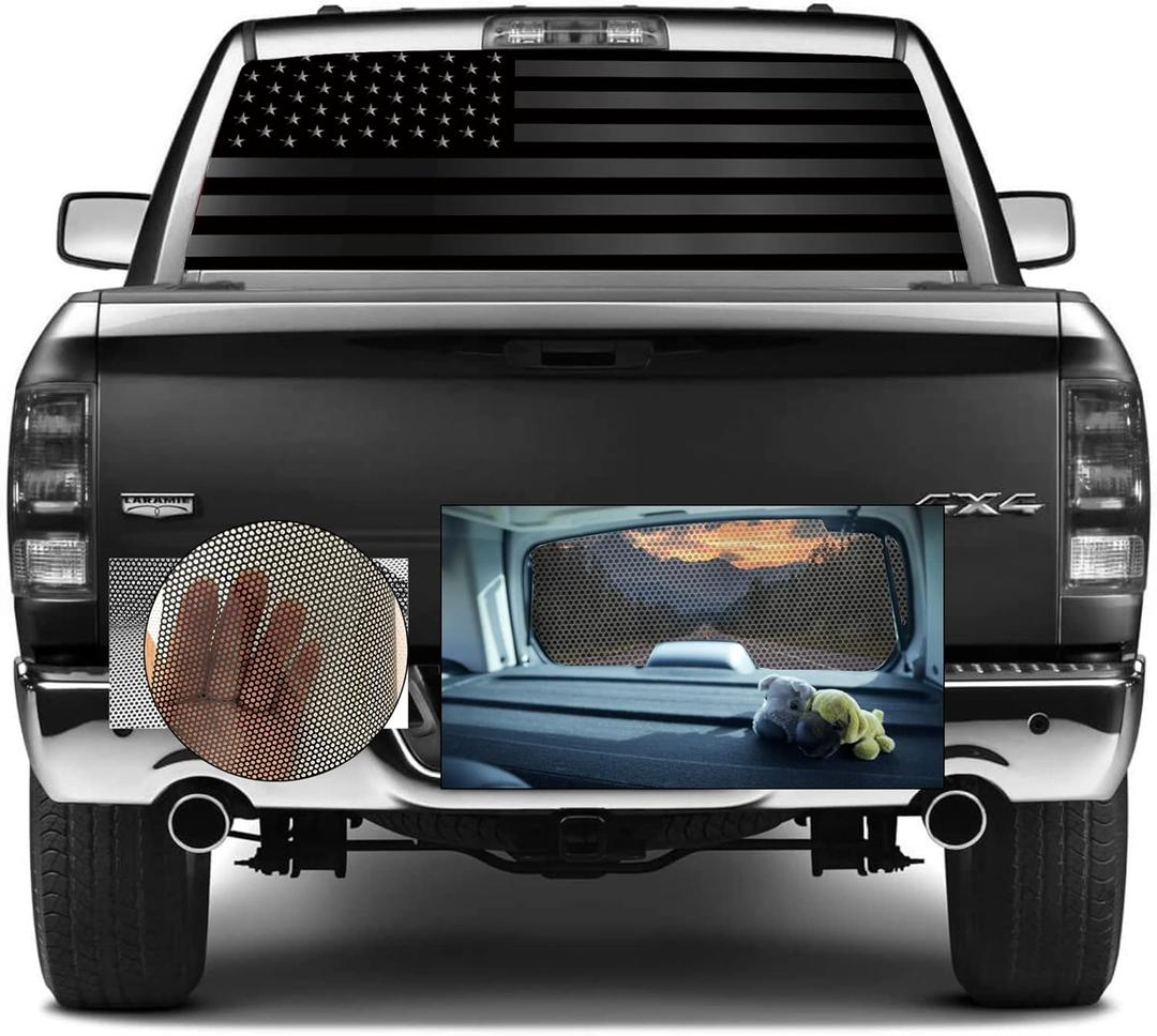 American Flag Decals for Trucks, Rear Window Decal, Truck Back Window Graphics Black Gray-Size 66" X 20"