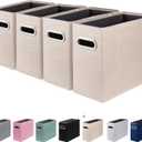 4 Packs Letter Size File Organizer, File Folders Organizer, Fabric Storage Box, Collapsible Paper Organizer with Metal Handle, Smooth PVC Rails, Only Box (Beige)