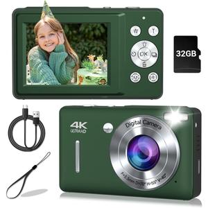 Digital Camera, 44MP Compact Camera, FHD 1080P Point and Shoot Digital Cameras with 16X Zoom, Face Detect, Smile Capture, Anti Shake, for Boys Girls Teens Gifts (Deep Green)