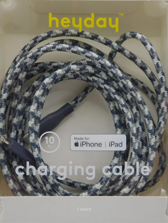 Heyday 10 ft Charging Cable iPhone iPad NEW Open Box Black White