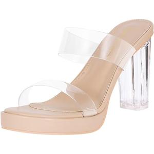 Women's Platform Heels Clear Chunky Block Heeled Sandals Open Toe Two Strap Slip On Block High Heel Sandal Dress Dancing Sandals Daily Work Party Shoes