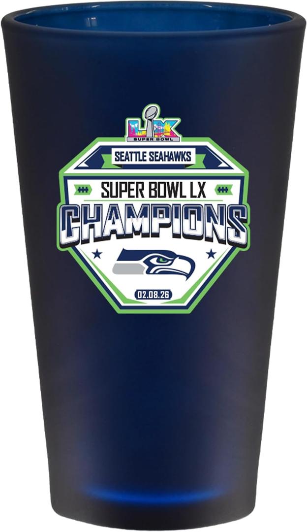 The Memory Company Officially Licensed NFL Seattle Seahawks 2026 Super Bowl LX Champions 16oz Navy Frosted Pint Glass, Direct Print