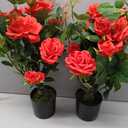 Artificial Rose Flower Trees 2 Pack- 24 Lifelike Plant in Pot with Red Flowers Decorative Rose Trees for Home, Office, Wedding, and Event Decor, Red