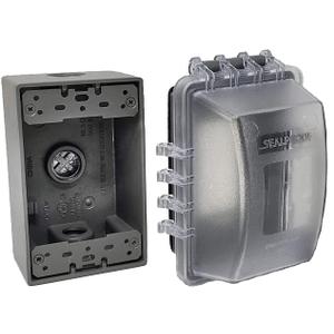 Sealproof 1-Gang Weatherproof Exterior in Use Outlet Cover and Box Kit - Metallic Electrical Outlet Box and UL Extra Duty, Lockable, in Use Outdoor Outlet Cover - Horizontal/Vertical Use
