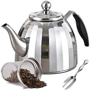 Teaknowbest Stainless Steel Tea Pot with Removable Infuser - Loose Leaf Tea Maker, Home & Kitchen Teapot - Large 67.6 oz, Stovetop Safe Teapot for Tea/Coffee, Mirror Finish (2000ml)