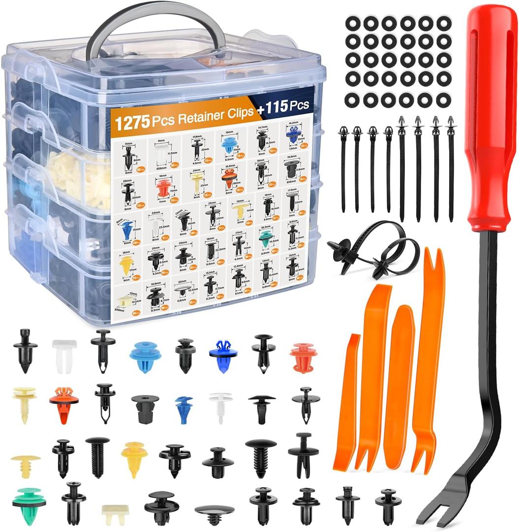 GOOACC 1390Pcs Car Door Panel Clips & Auto Fasteners Assortment - 33 Most Popular Sizes Automotive Push Pin Rivets Set Bumper Trim Body Clips for GM Ford Honda Chrysler Mazda (1275Pcs Clips + 115 Remover)
