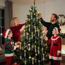 Lanpn Christmas Tree LED Candles 12 Pack, Flameless Taper Candle Battery Operated, Hanging Candles with Remote & Assorted Xmas Crystal Ornaments, Xmas Tree Winter Holiday Home Party Decor, Iridescent