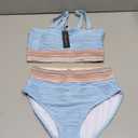 High Waisted Bandeau Bikini Set - Women Strapless Two Piece Swimsuits Ribbed Longline Full Coverage Bathing Suits Swimwear Blue S