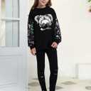 Girls 2 Piece Outfits Teen Girl Cotton Clothes Sweatshirt and Leggings Fall Winter Pullover Sweatsuit Tracksuits (6-7Y, Black)