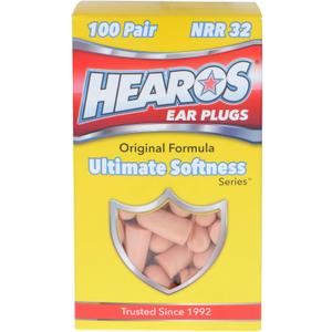 HEAROS Ultimate Softness Foam Disposable Earplugs, NRR 32, 100 Pair, PU Foam, Hearing Protection, Beige (5299)