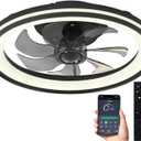 20inch Ceiling Fans Lights,68W Flush Mount Ceiling Fan with Ceiling Lights,Dimmable 3CCT,App Control,Remote Control,Timer,6 Wind Speeds Smart Low Profile Ceiling Fan for Room (B-Black)