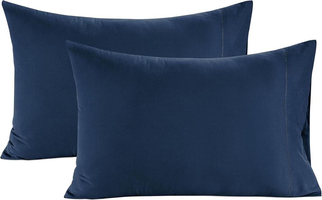 Lane Linen 100% Organic Cotton King Size Pillow Cases Set of 2 (20''x36'') - Certified Organic Cotton Pillowcases - Navy Blue