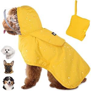 Lukovee Dog Raincoat, Adjustable Dog Rain Jacket with Clear Hooded Double Layer for Large Medium Small Dogs Puppies, Waterproof Rain Coat Poncho with Reflective Storage Pocket & Rim (XS, Y)