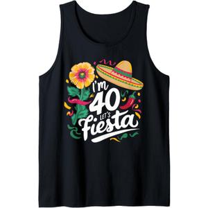 I'm 40 let's fiesta 40th Birthday Cinco de Mayo Birthday 40 Tank Top (Black) Small