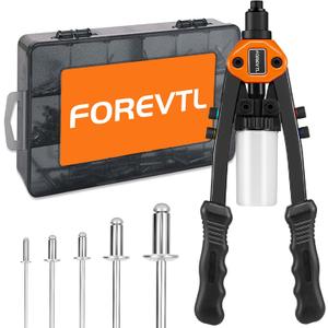 Rivet Gun Kit, 1/4 Pop Rivet Gun Kit with 210Pcs Blind Rivets and 5 Tool-Free Interchangeable Rivet Heads, 13" Heavy Duty Manual Hand Riveter Tool for Metal, Plastic & Automotive
