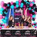 OurWarm Tik Tok Birthday Party Decorations, 135Pcs Happy Birthday Decorations, Includes Banner, Fringe Backdrop, Balloons Arch, Tablecloth for Party Supplies
