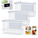 Menkxi 3 Pcs Magnetic or Adhesive Refrigerator Organizer Magnetic Baskets Kitchen Holder for Refrigerator Metal Shelf Rack Storage with 2 Types of Installation(White),1 Organizer Missing