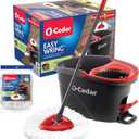 O-Cedar Easywring Microfiber Spin Mop & Bucket Floor Cleaning System with 1 Extra Refill,Red / Gray
