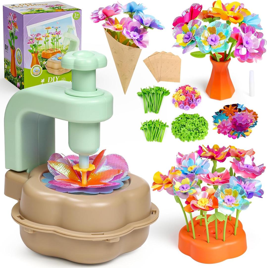Scvcid DIY Art Flower Toys Include Extra Accessories Set, Arts and Crafts Activity Kit for Kids Ages 3-12, Fabric Bouquet Craft for Toddler, Birthday Gifts for 3 4 5 6 7 8 9 10 11 12 Year Old Girls (green)