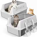2 Pack XL Stainless Steel Litter Box with High Sides for Large Cat
Extra Large Tall Wall Open Top Deep Metal Pan, Anti-Leak Non-Stick Odor Control, 2 Scoops Included