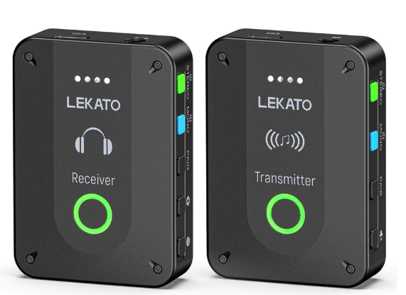 LEKATO Wireless in Ear Monitor System MS02, Upgraded 2.4G Stereo IEM System Low Latency with Transmitter Belt pack Receiver Auto Pairing, One to More, in Ear Monitoring for Church, Band, Singer, Stage