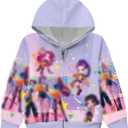 Pop Singer Costume for Girls, 3D Printed Hooded Sweatshirt, Kids Casual Novelty Hoody Long Sleeve Zipper Jacket (4T, Purple)