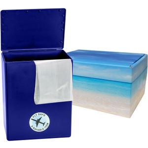 Seashore Themed TSA Approved Fly-Safe and Temporary Travel Cremation Urn Kit for Human Ashes - Airline and Mail Friendly - 200 Cubic Inch Capacity - Blue Plastic Urn with Seascape Mailing Box
