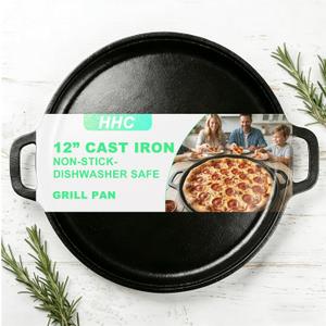 12" Nonstick Comals Para Tortillas -Cast Iron Griddle Pan, Dishwasher Safe Round Skillet with Handles for Stove Top, Oven, Grill & Camping Versatile Flat Top for Pancakes&Meats