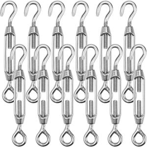 Hedume 12 Pack M4 Hook & Eye Turnbuckle for Cable Wire Rope Tension, 304 Stainless Steel Heavy Duty Wire Rope Tension for DIY String Light Picture Hanging, Garden Wire, Fence Gate Wire, Tent Rope