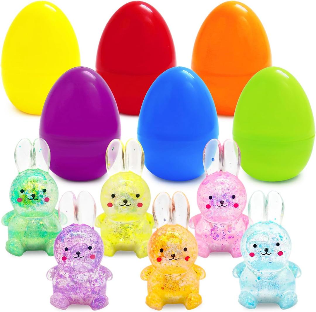 6PCS Easter Eggs with Fidget Bunny for Easter Theme Party Favors, Supplies for Easter Egg Hunt, Basket Stuffers/Fillers, Classroom Prize Supplies Toddler Boys Girls