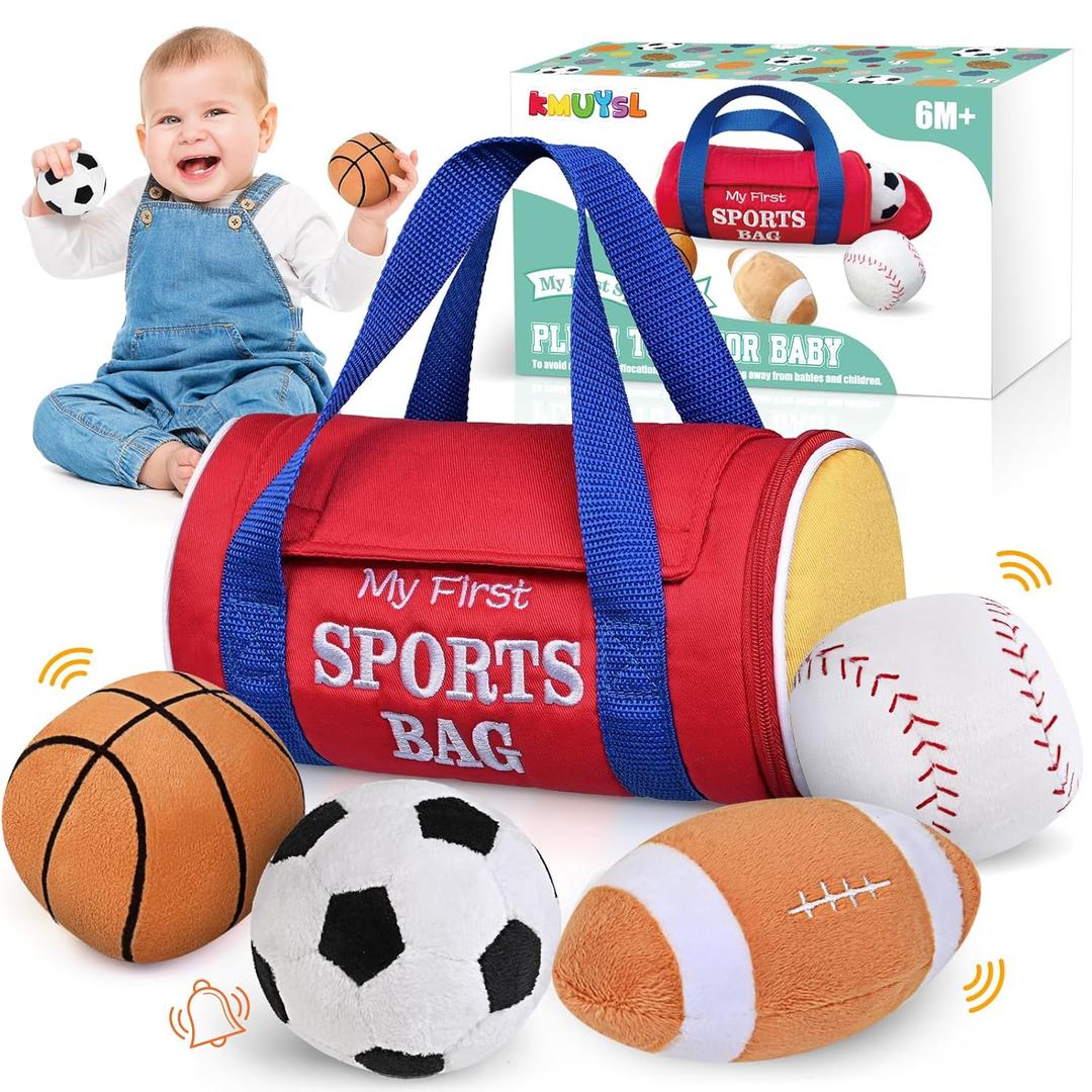 KMUYSL Baby Toys 0-12 Months, My First Sports Bag Plush Toy - 4 Sensory Balls Soft Toys with Crinkle, Rattles for 0-3-6-9-12 Month Newborn Infant, 1st Birthday for Babies Boys Girls Age 1 KMUYSL Baby Toys 0-12 Months, My First Sports Bag Plush Toy - 4 Sensory Balls Soft Toys with Crinkle, Rattles for 0-3-6-9-12 Month Newborn Infant, 1st Birthday for Babies Boys Girls Age 1