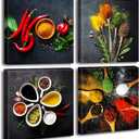 Kitchen Wall Decor Colorful Spices Seasoning Spoon Canvas Wall Art Vintage Painting Picture for Modern Home Dining Room Contemporary Artwork Decoration Stretched and Framed Ready to Hang 12"X12"X4"
