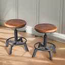 Set of 2-Industrial Bar Stool-Counter Height Chairs- Swivel Wooden Seat- Adjustable 15.2-21" (Silver)