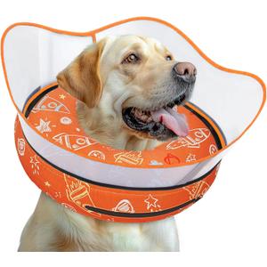 Elevated Inflatable Dog Cone Collar to Stop Licking, Dog Donut Collar After Surgery, Soft Dog Cone Alternative for Small Medium Large Dogs (Neck 12"-16"), Orange