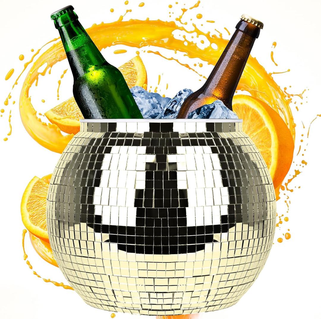 Disco Ball Ice Bucket Beverage Tubs Disco Ball Cup for Parties Large Retro Drink Bucket for Beer Cocktail Wine Champagne Cold Drinks, Disco Party Supplies Bar Cart Decor (Gold)