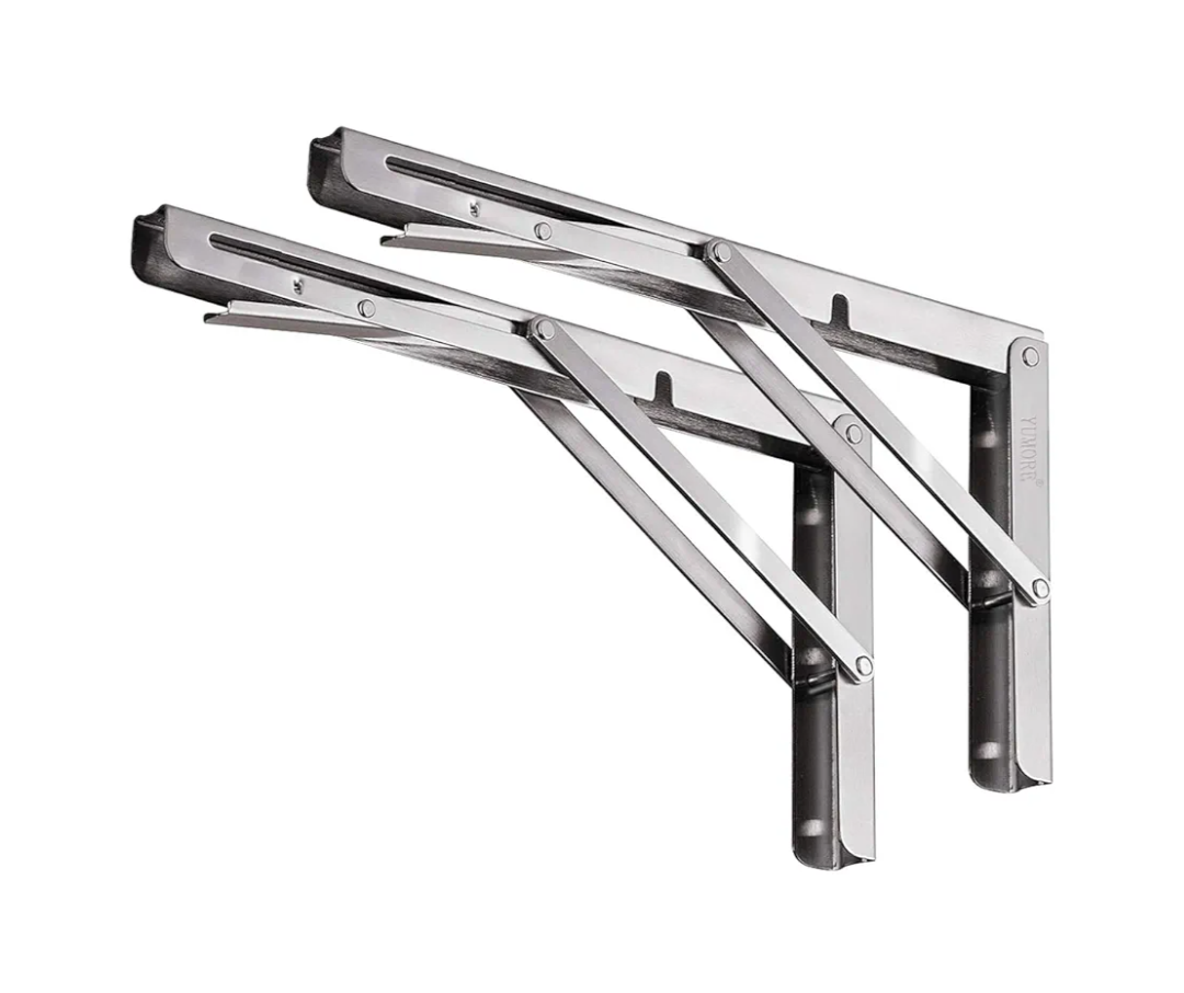 YUMORE Folding Shelf Brackets 16 Inch, Max Load: 330lb Heavy Duty Stainless Steel Collapsible Shelf Bracket for Table Work Bench, Space Saving DIY Bracket, Pack of 2