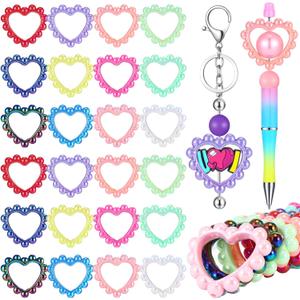 Ferreve 24 Pcs 42 mm Heart Acrylic Focal Frame Loop with 2 Holes for DIY Beaded Pen Keychain Focal Bead Loop for Pen Jewelry Making Bracelet Car Necklace Craft Hanging