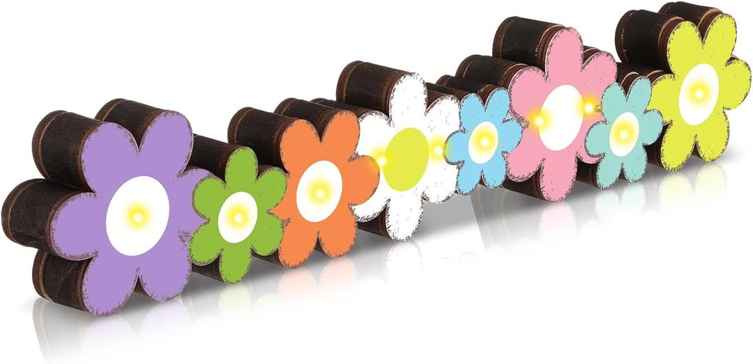 Yousoontic Spring Decorations Daisy Flower Table Centerpieces, Light up 3D Wooden Floral Sign with LED Lights, Colorful Farmhouse Spring Decor for Home Mantel Desk Office Party
