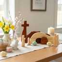 Easter Decorations for Home, He is Risen Decor, Empty Tomb Resurrection Scene Wooden Display, 7 Piece Set Christian Easter Gift for Men Women Kid, Faith-Based Religious Tabletop Decor