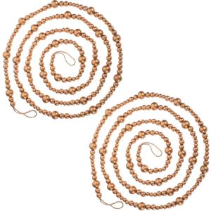 Boao 20 Feet Christmas Wooden Beads Garland Gold Christmas Tree Garland Wall Hanging Prayer Beads for Holiday Home Rustic Farmhouse Natural Boho Decor