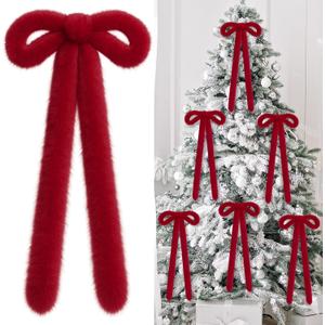 2 x Hoteam 6 Pcs Rustic Faux Fur Christmas Swag Bows 23" x 15" Vintage Large Furry Christmas Wreath Bow for DIY Xmas Staircase Tree Door Garland Fireplace Indoor Outdoor Decorations Craft(Burgundy)