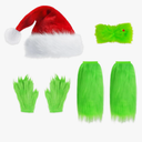 6 Pcs Christmas Big Monster Santa Costume for Women Include Green Fuzzy Faux Leg Warmers Green Hand Gloves Santa Hat Furry Hair Bow for Cosplay Dress Up