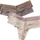 WDIRARA Women's 4 Pack Lace Bow Thong Panties V Cut Low Rise Cheeky Briefs Underwear (L)