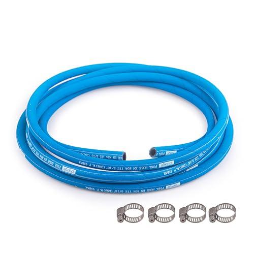 CNRAQR 5/16” Fuel Line Hose 15FT High Pressure Fuel Hose 400PSI 2.8Mpa NBR Rubber and CR Neoprene EN854-1TE for Automotive Fuel Systems Engines (Attached Hose Clamp)